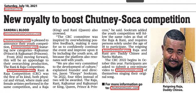 New royalty to boost chutney-soca competition
