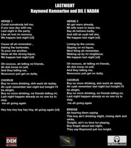 Raymond Ramnarine Dilenadan Last Night Lyrics