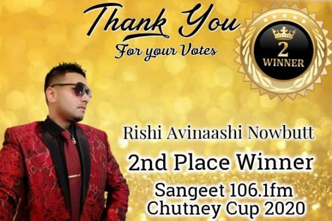Rishi Nowbutt is the Vice Champion of the 2020 Sangeet Chutney Cup